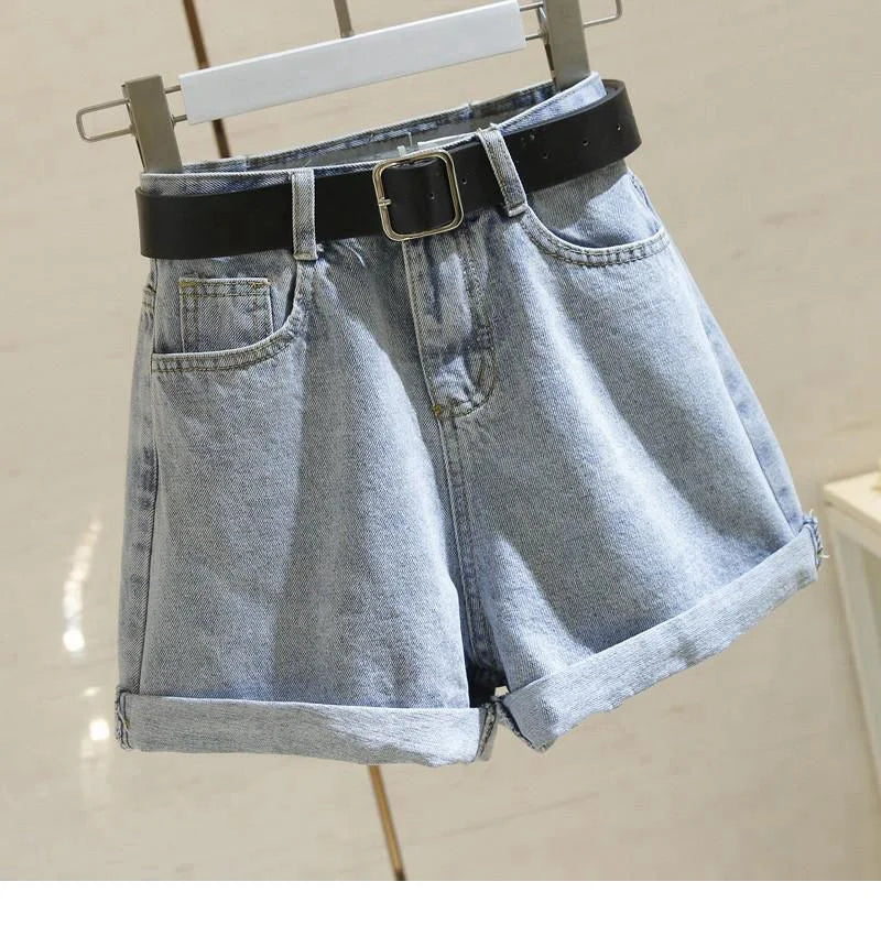 Women's Denim Shorts High-waist Slim Fit Versatile Student Loose-legged Trousers Trendy Shorts Cotton Material