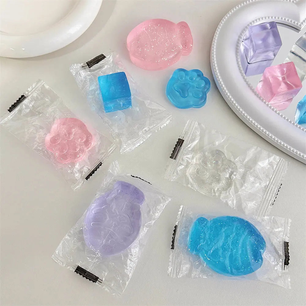 Fidget Toy Mini Squishy Toys Mochi Ice Block Stress Ball Toy Kawaii Transparent Cube cat paw fish Stress Relief Squeeze Toy