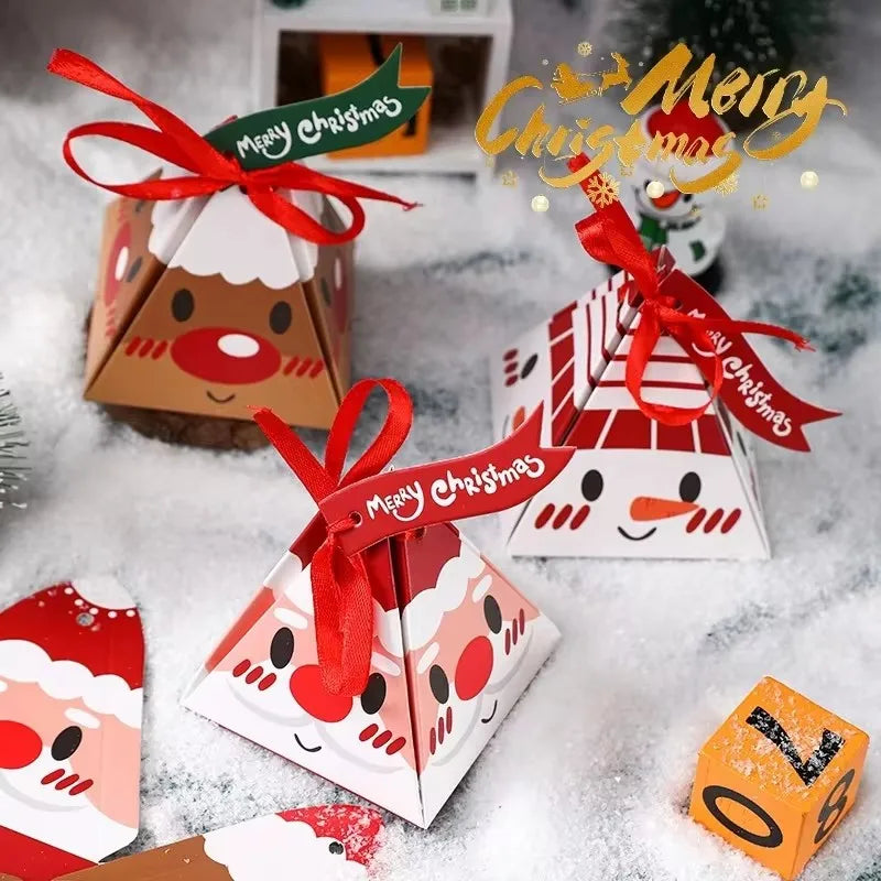 24pcs Christmas Candy Gift Box with Tag Ribbons Cookie Snack Chocolate Packaging Box Bags 2024 Xmas New Year Party Navidad Noel