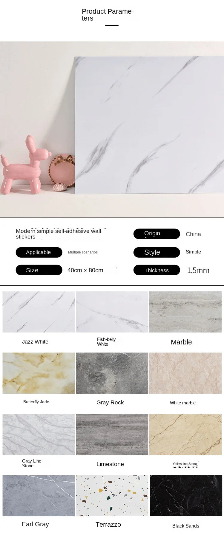 Self Adhesive Marble Wallpaper Waterproof Floor Sticker Bathroom Living Room TV Background Renovation  Wall Ground Decor