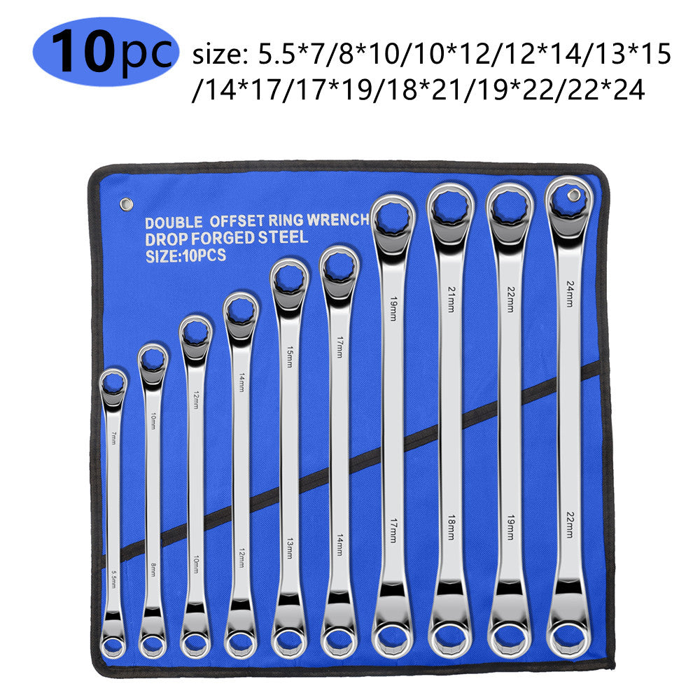 Offset Box End Wrench Set, Carbon Steel Metric 45-Degree,Long Double Ring Wrench Spanners with Rolling Pouch