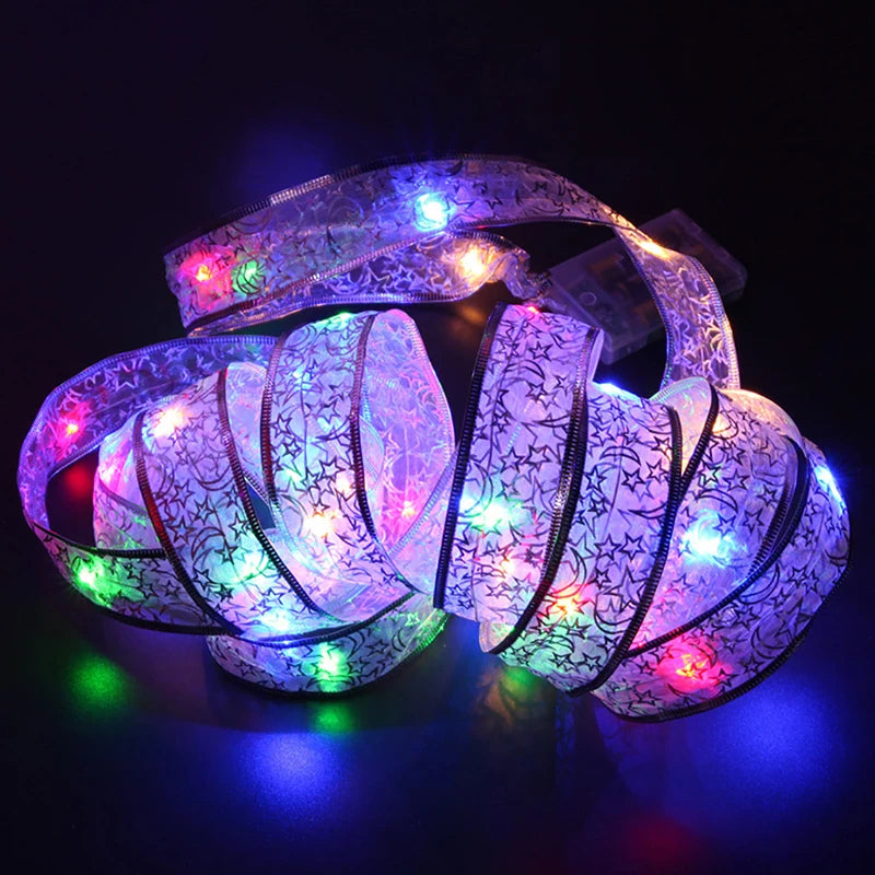 Christmas Decoration LED Ribbon Fairy Lights Christmas Tree Ornaments for Home 2023 DIY Bows Light String Navidad New Year 2024