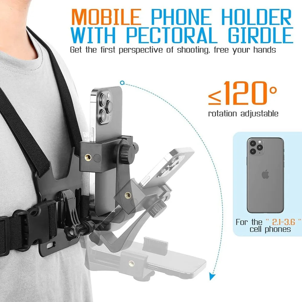 Adjustable Phone Clip Holder With Chest Strap Fixation Bracket for Sport Camera Mobile Phone