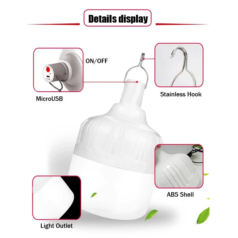 Camping Light USB Rechargeable LED Emergency Lamp Outdoor Portable Lanterns with Hook for BBQ Tents Battery Bulb