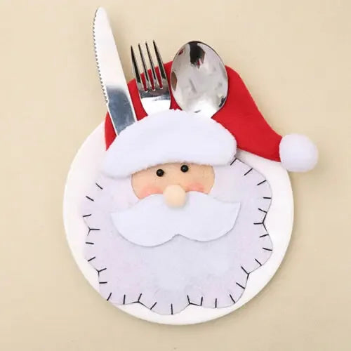 10pcs Christmas Fork Knife Cutlery Holder Bag Pocket/Mini Lollipop Santa Claus Hats Lollypop Cap Christmas Table Decor New Year