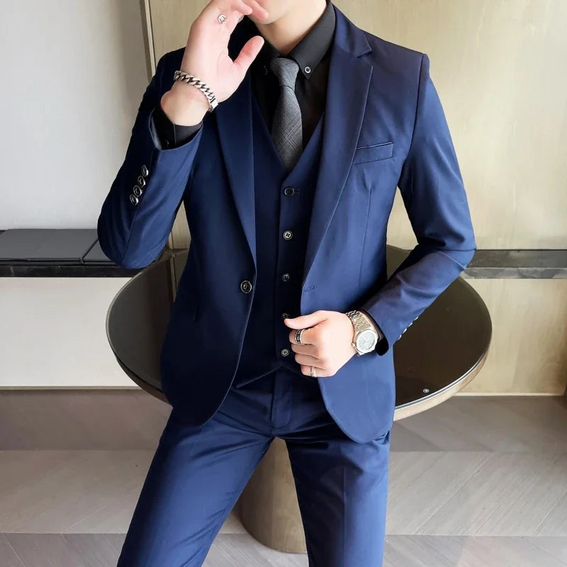 Blazer, Vest & Pants Men's Fashion Business Gentleman Professional Formal Dress Korean Version Banquet Dress Suit 6XL