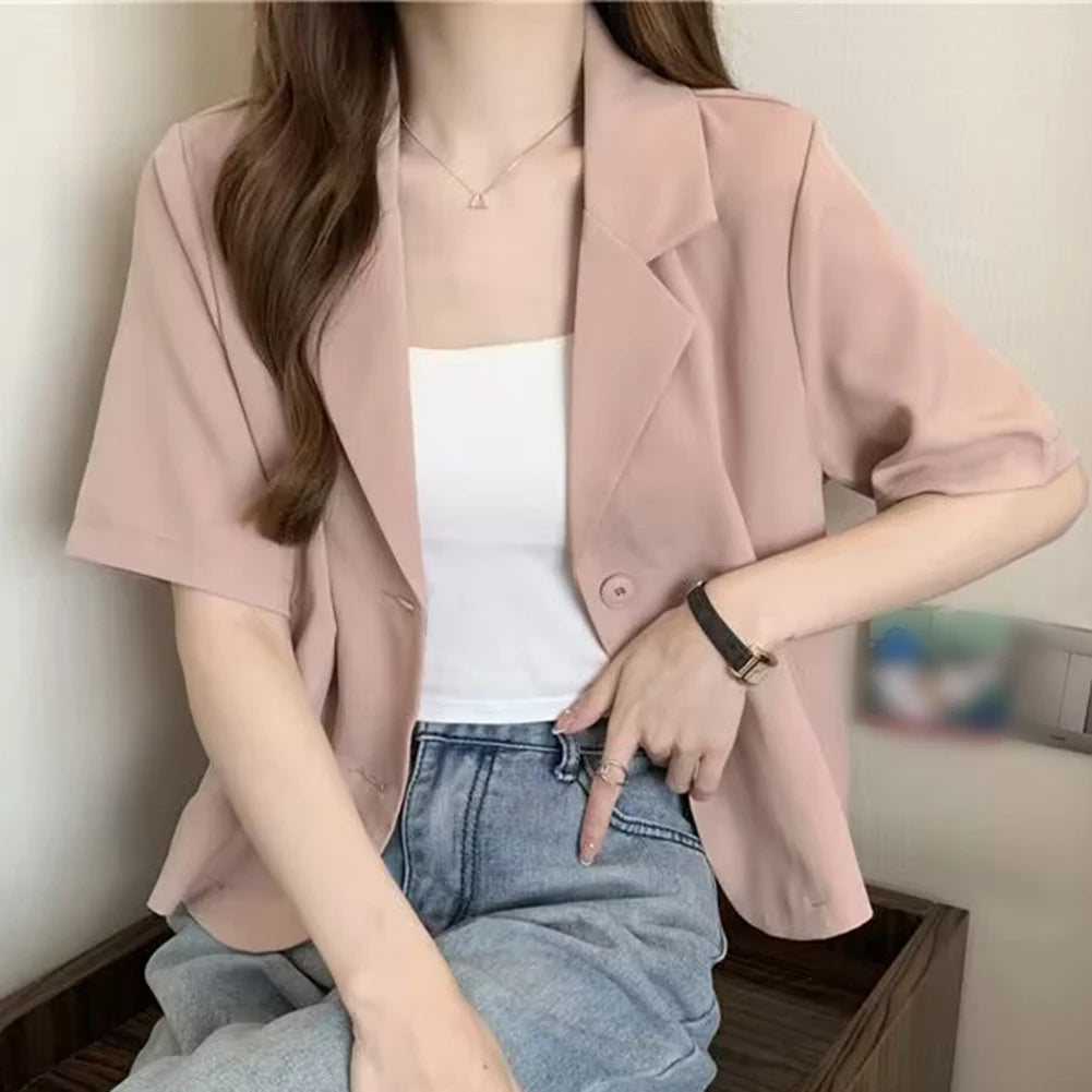 Summer Blazers Women Simple Leisure Loose Korean Style Youth Single Breasted Ladies