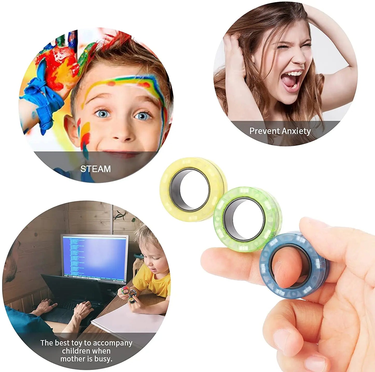 Finger Magnetic Rings Colorful Fidget Toy Set Adult Magnets Spinner Rings for Relieve Stress Anxiety Relief Therapy