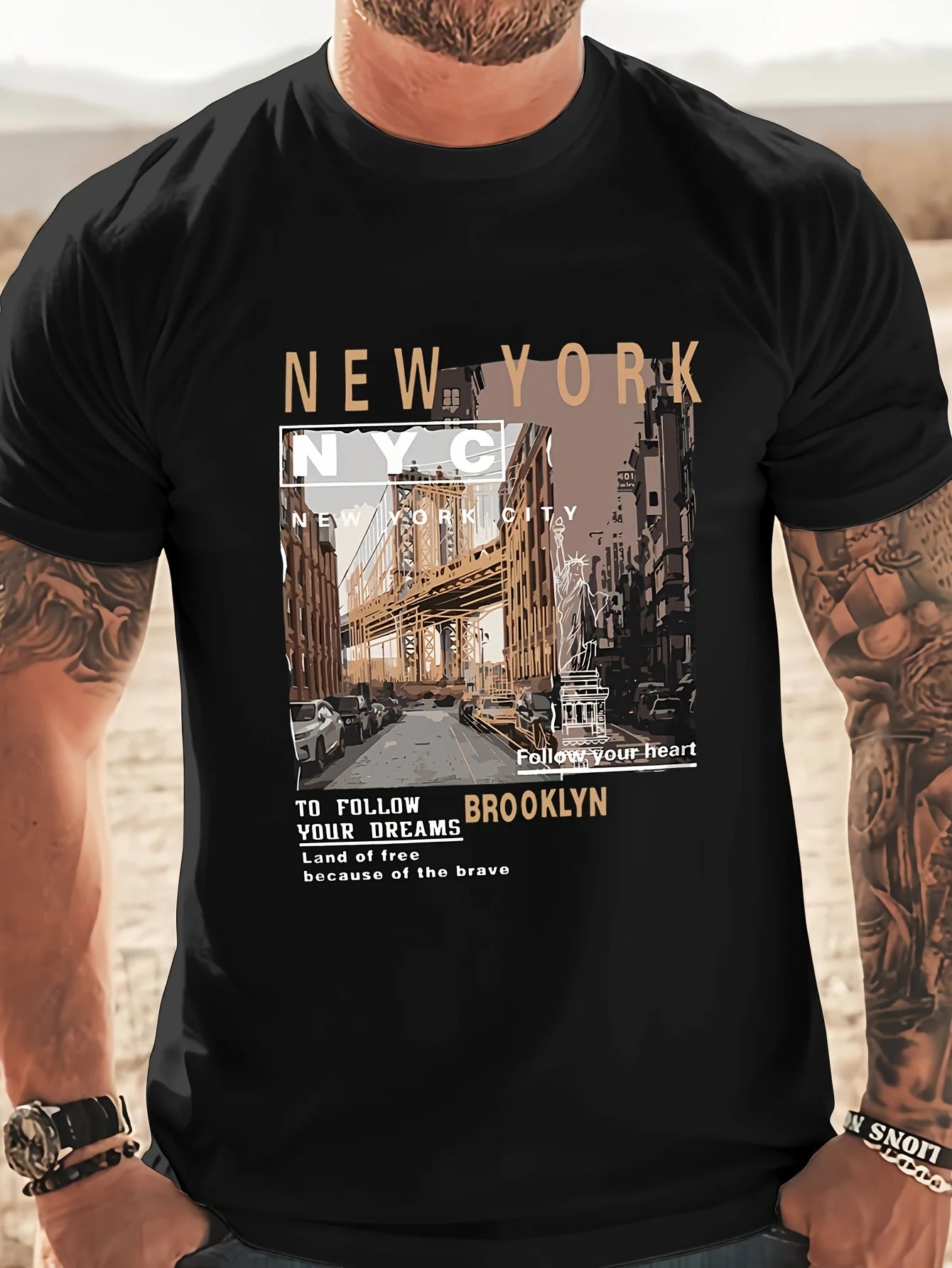 Men's 100% cotton summer loose fitting casual New York print round neck short sleeved T-shirt top O-neck Pactwork Casual T shirt