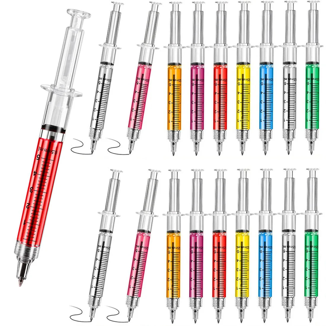 32Pcs Novelty Cute Syringe Pen Peculiar Shape Lovely Stationery Ballpoint Pen Automatic Refillable Ballpen