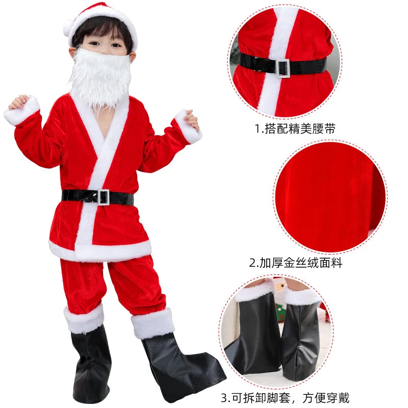 Christmas Costume boys and girls clothing, with girls shawls, boots, Christmas gift bags