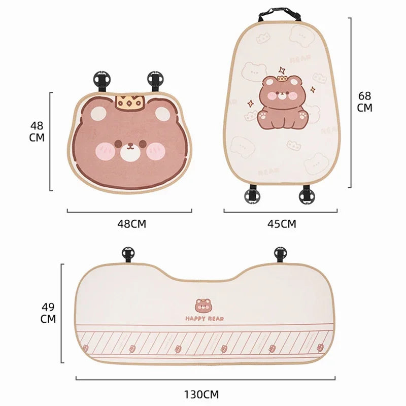 2024 Cartoon Bear Car Seat Cushion Full Set Soft Plush Cute Seat Cushion Cover Fashion Decoration Interior Accessories Universal