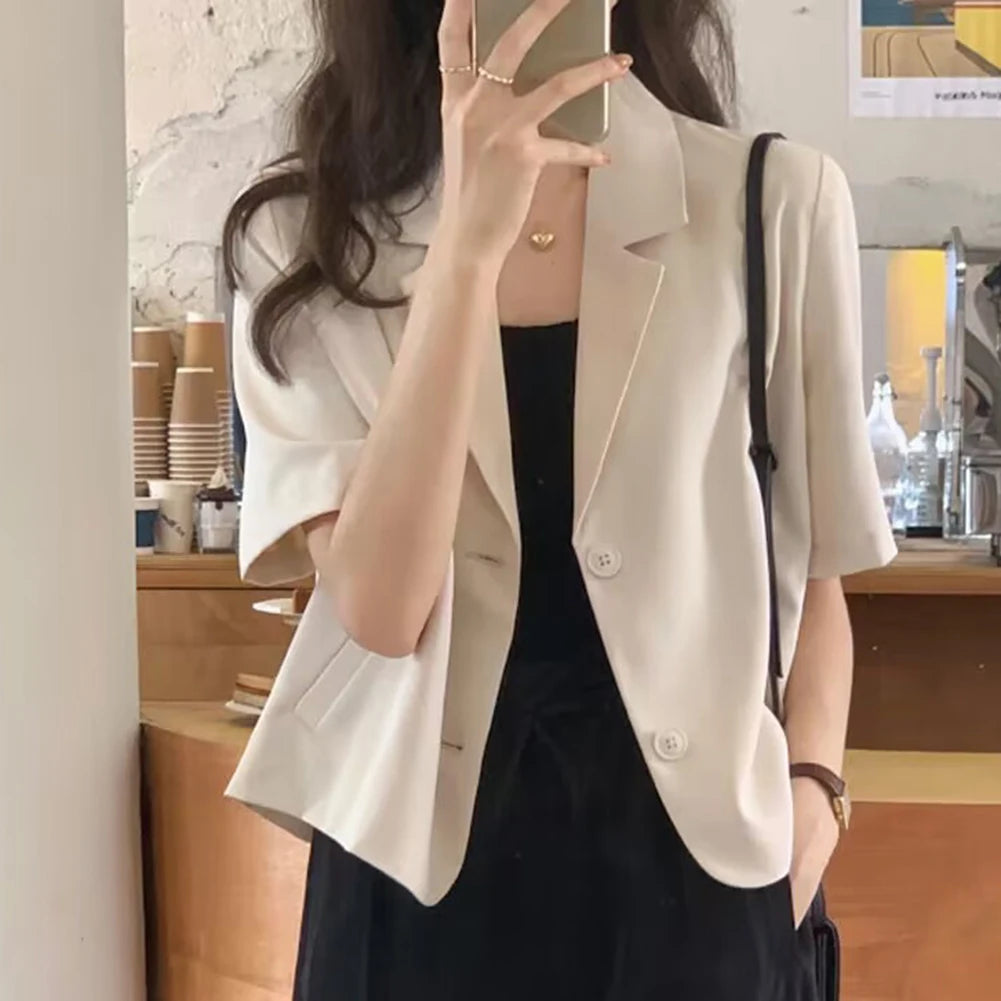 Summer Blazers Women Simple Leisure Loose Korean Style Youth Single Breasted Ladies