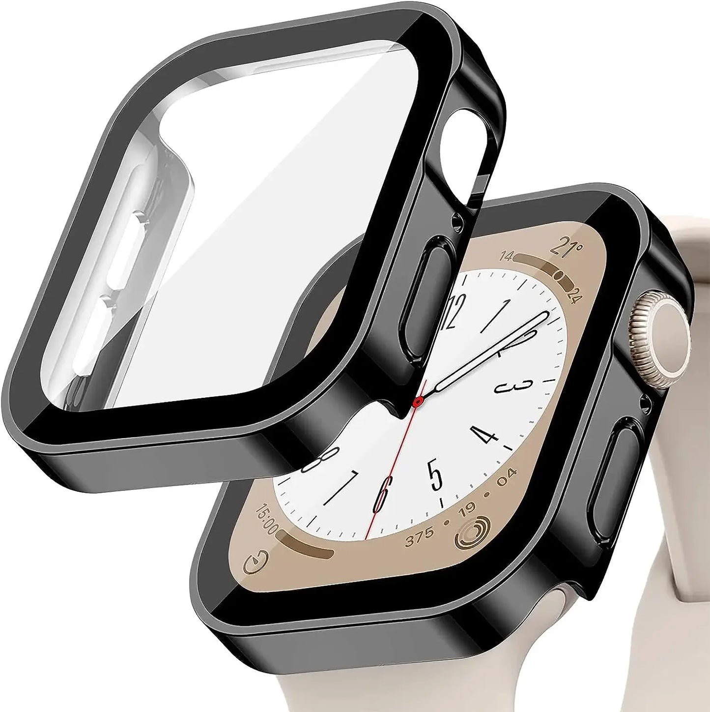 Tempered Glass + Cover For Apple Watch 9 8 7 45mm 41mm