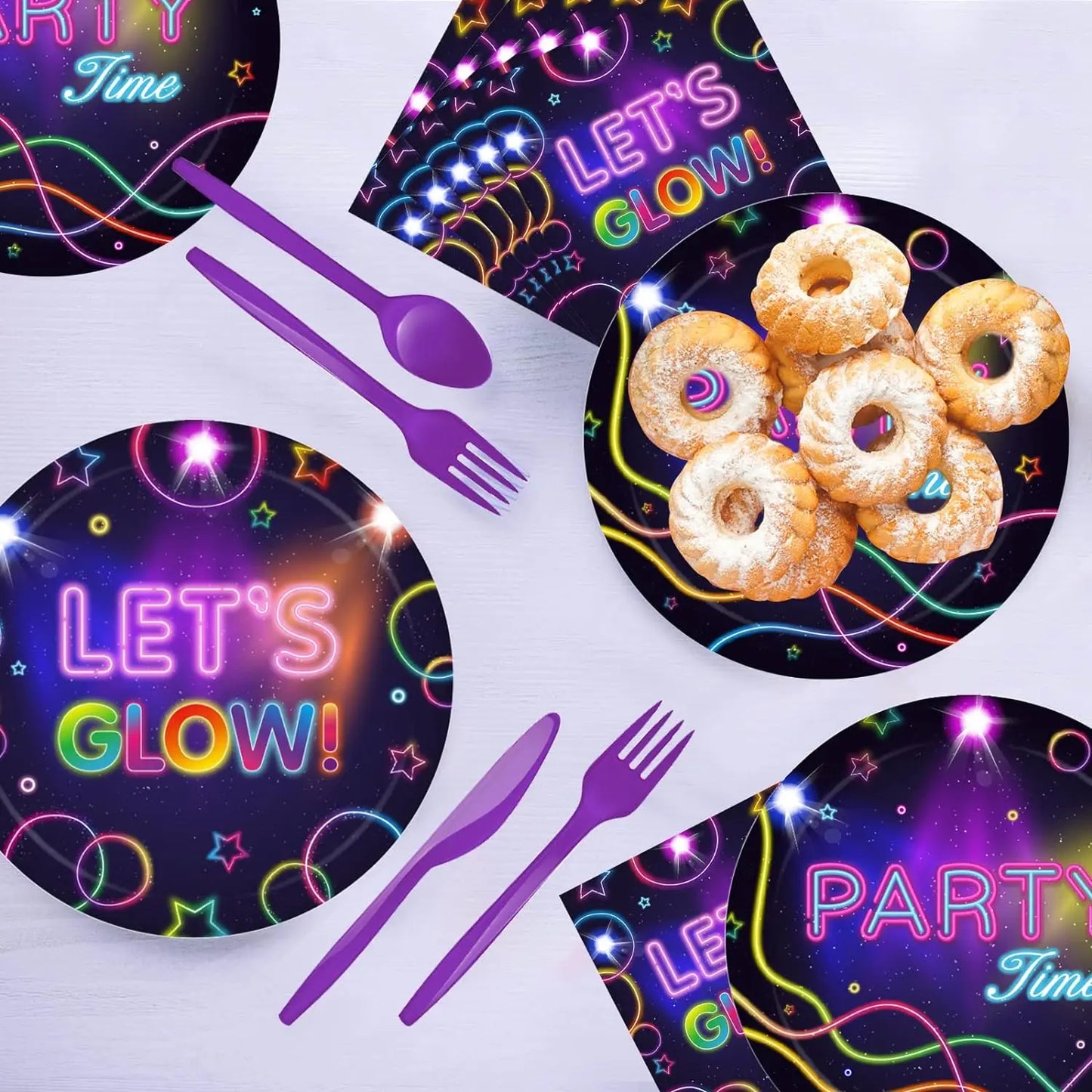 Glow Party Tablecloth Napkins Cups Plates Banner Neon Latex Balloons for Glow Birthday Party Disco Wedding Decoration Supplies