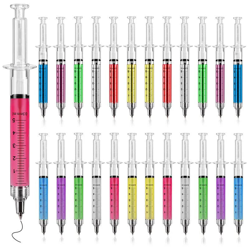 32Pcs Novelty Cute Syringe Pen Peculiar Shape Lovely Stationery Ballpoint Pen Automatic Refillable Ballpen