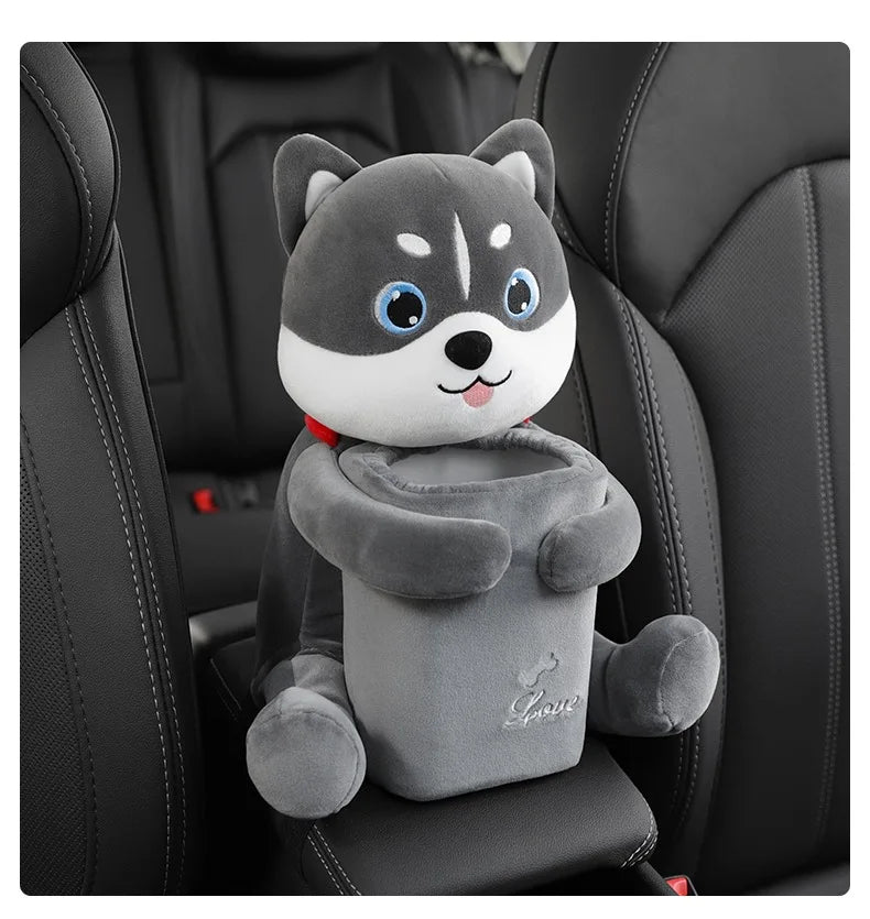 2 in 1 Cute Car Tissue Box Creative Short Plush Tissue Holder Car Armrest Storage Boxes Stowing Tidying Interior Accessories