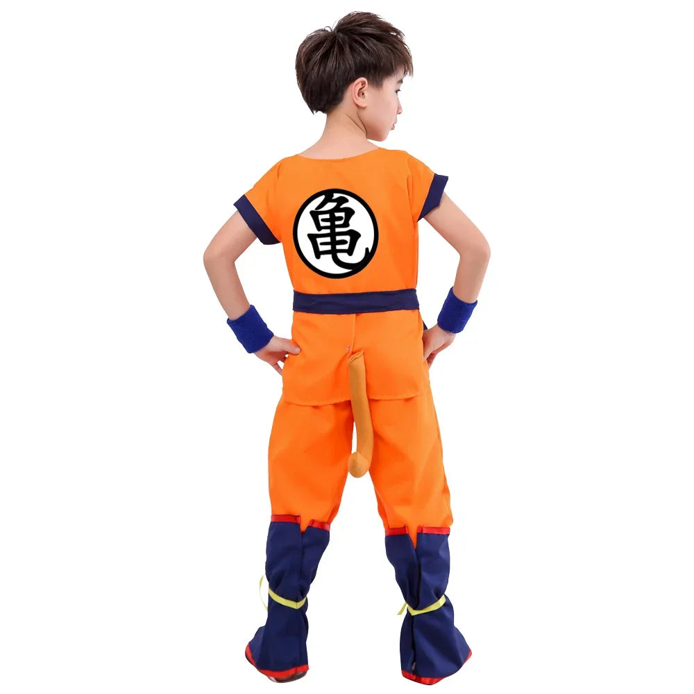 Son Goku Gui Carnival Anime Cosplay Holiday Costumes Tail  Wrister Wig Blue Gold Children Dress Up