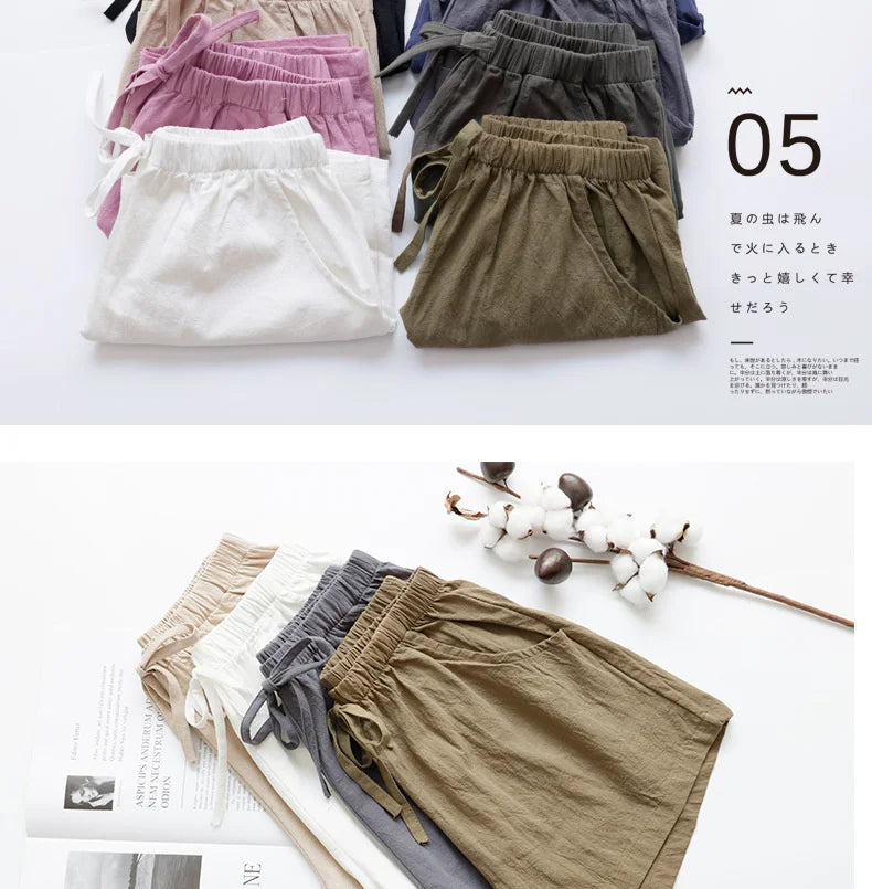 Cotton Linen Shorts Women's Sports Shorts Summer Solid High Waist Black Shorts Women Fashion Casual Basic Short Pants