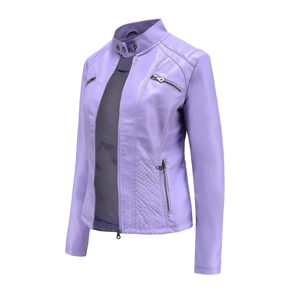 Women's Coat Fashion Trend Simple Analog Collar Zipper PU Leather Motorcycle Jacket for Women