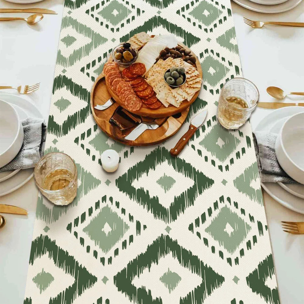 Bohemian Style Green Dahlia Table Runner 13x70 Inch Floral Geometric Design Floral Table Runner For Kitchen Dining Room Decor