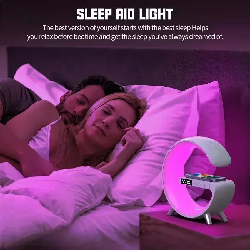 Wireless Charger Pad Stand Bluetooth Speaker LED RGB Night Lights Lamp Alarm Clock Fast Charging Station Dock for iPhone Samsung