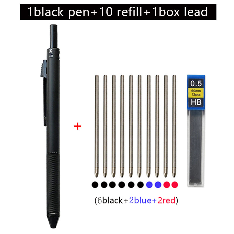 4 In 1 Multicolor Metal Pen with 3 Colors Ball Pen Refills and Automatic Pencil