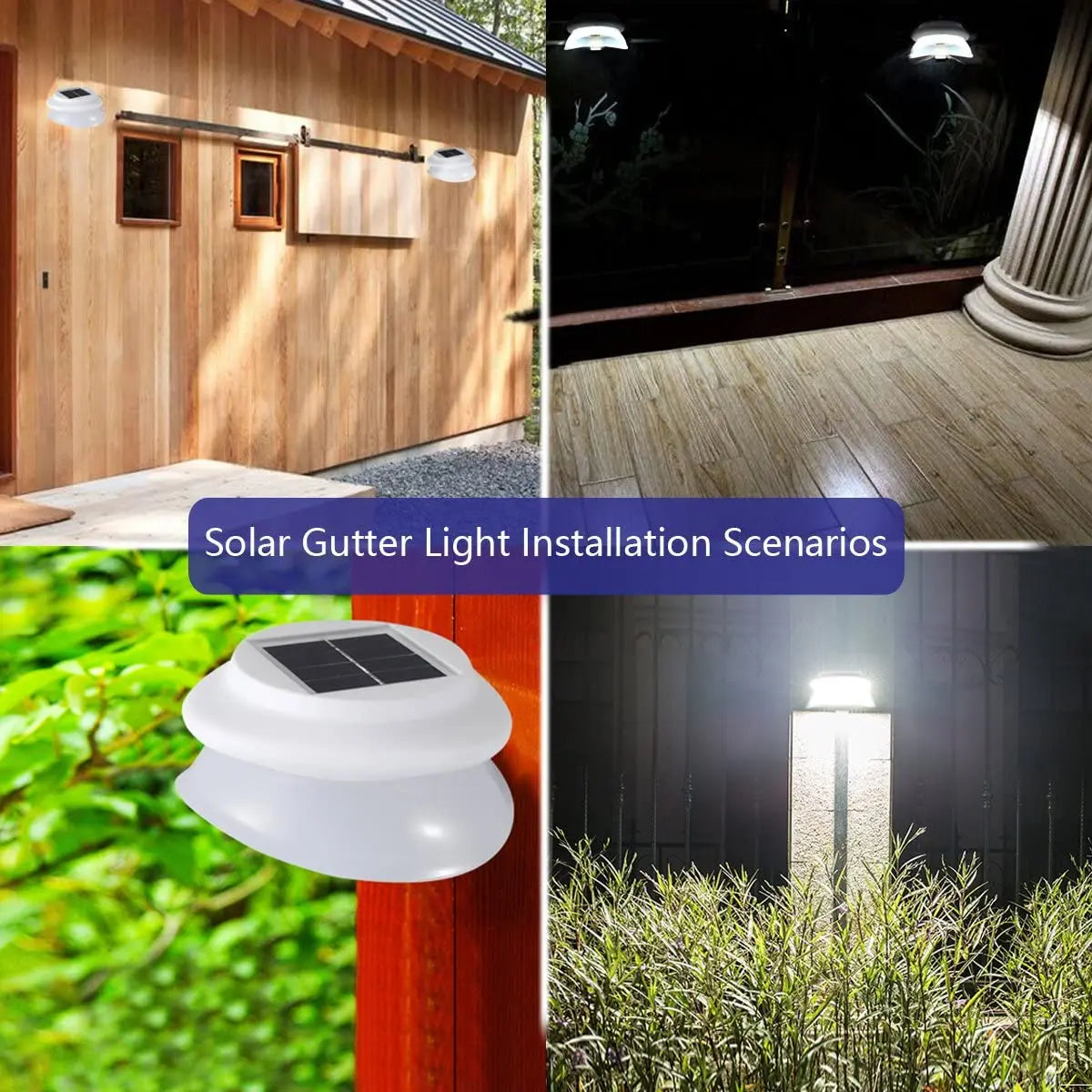 Solar Garden Gutter Lights Outdoor, LED Deck Fence Lights Waterproof for Wall, Deck, Fence, Stair, Step and Yard Decor