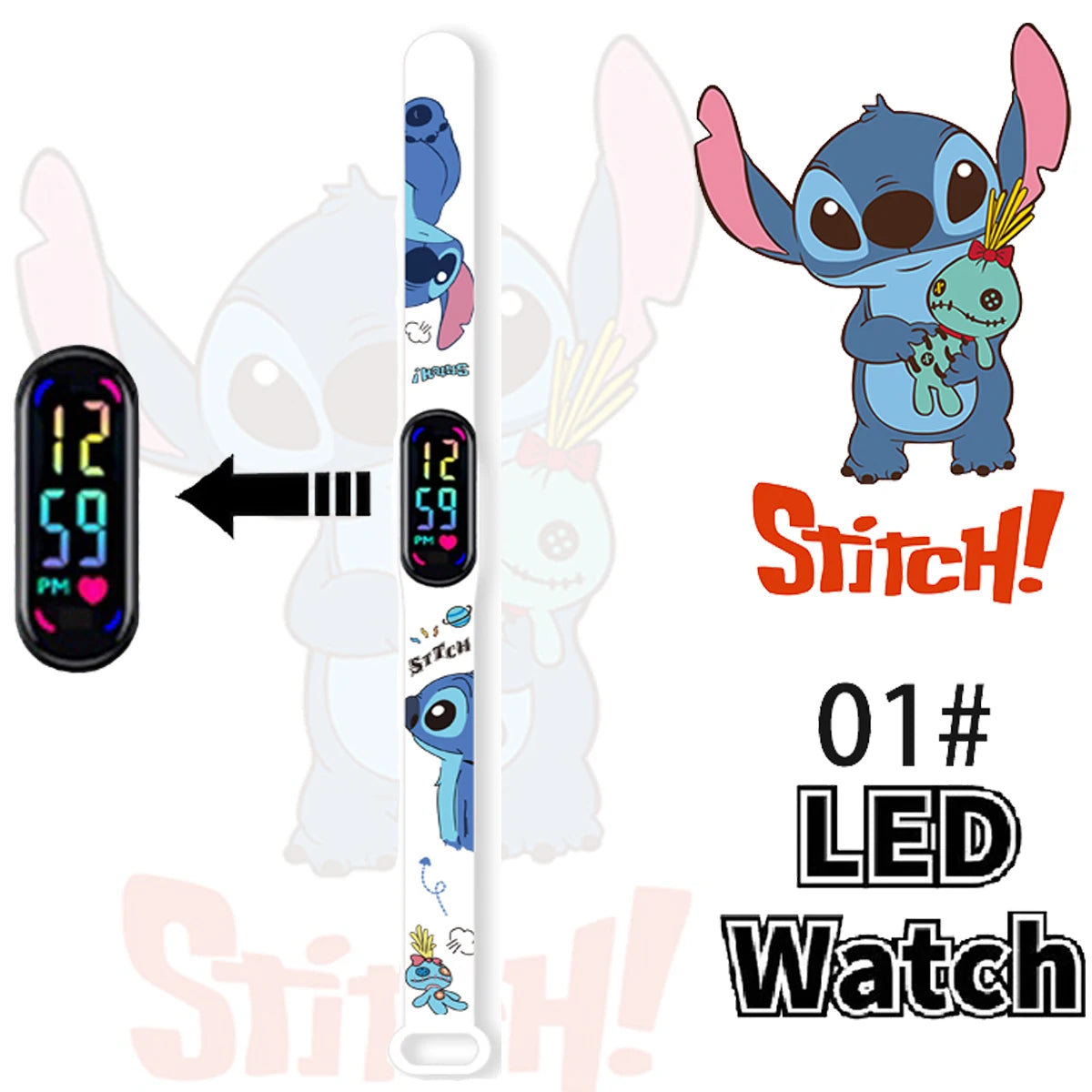 Stitch Sonic Digital Watches Anime Figures LED Luminous Touch Waterproof Electronic Sports Watch Kids Birthday Gifts Toys