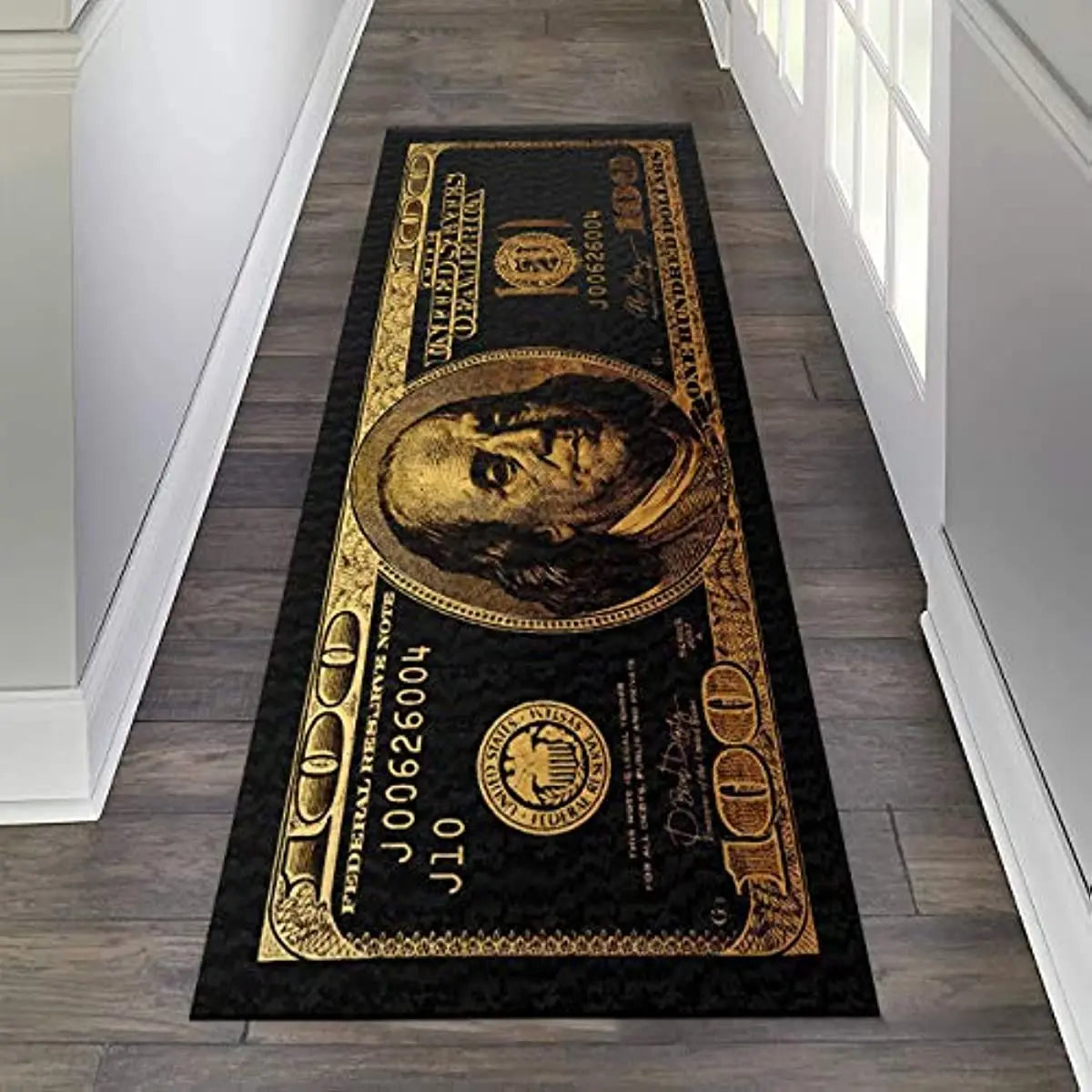 Black Gold 100 Dollar Bill Money Rugs Non-slip Laundry Room Carpet Living Room Dining Room Bathroom Floor Mat Kitchen Doormat