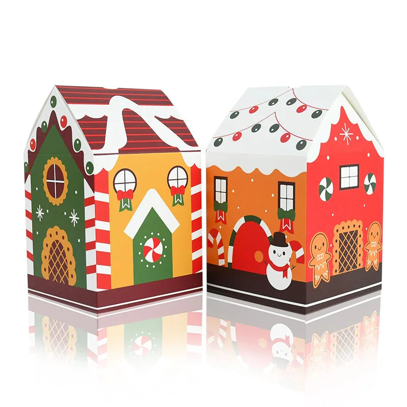 4pcs Christmas House Shape Candy Box Cartoon Merry Christmas Gift Packaging Chocolate Box Navidad 2024 New Year Party Kids Gifts