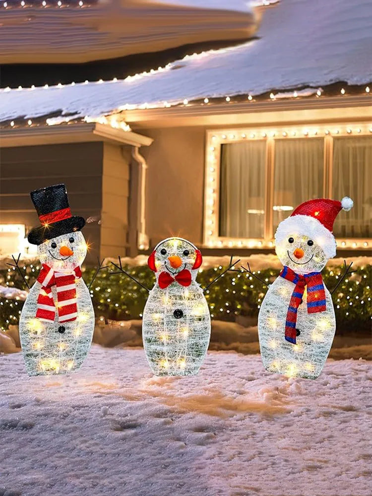 3Pcs Lighted Snowman Christmas Garden Decoration With LED Light Glowing Snowman