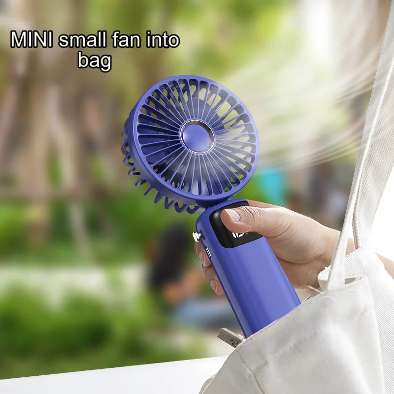 USB Handheld Mini Fan Foldable Portable Neck Hanging Fans Desktop Charging  Rlectric Fan 5 Speed USB Fan With Phone Stand