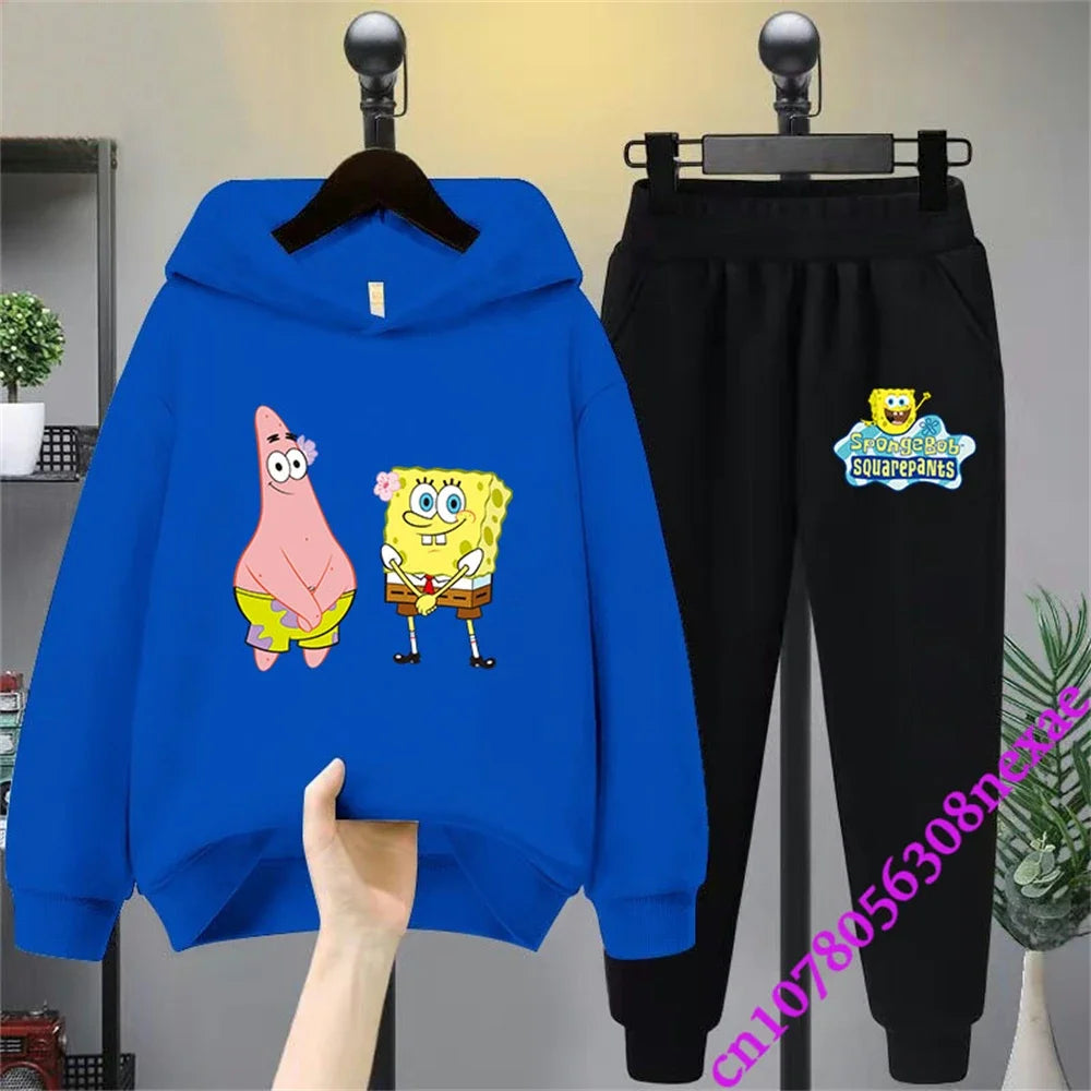 SpongeBob Children's Clothing Boys And Girls Sweater Suit 2 Pieces Cartoon Print Sweater Sportswear Trousers