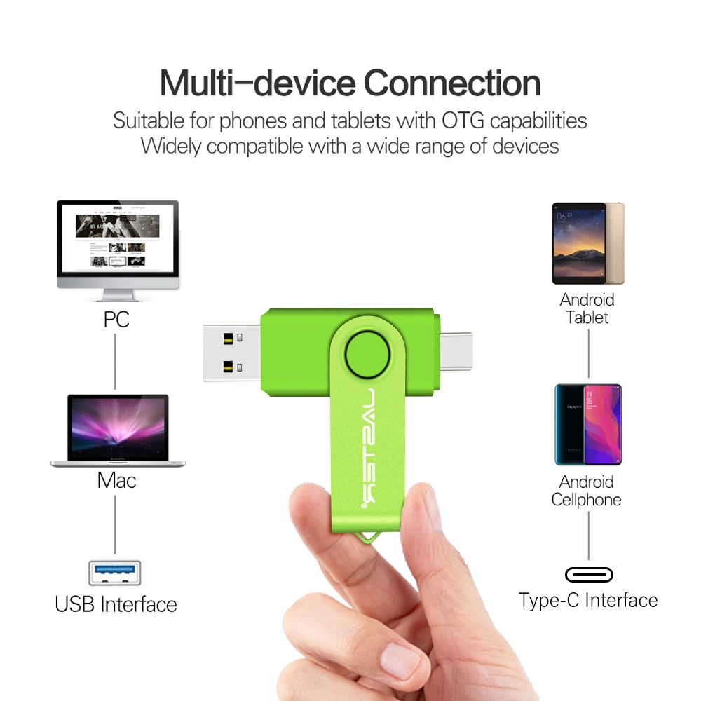 Free Custom Name OTG 2-in-1 USB Micro Type-c Flash Drive 4GB 8GB 16GB Real Capacity Pendrive for Android Smartphone Laptop