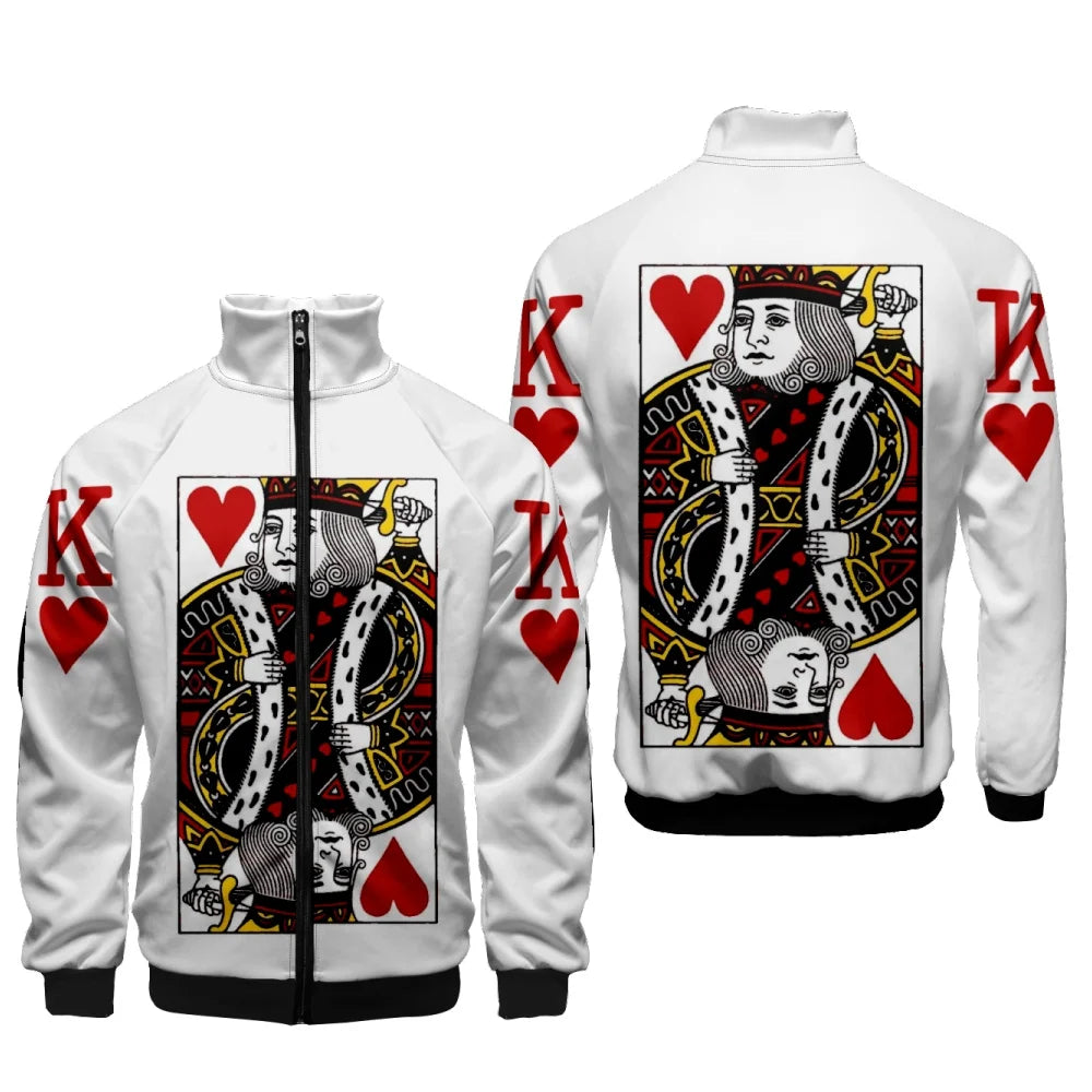 Coats Playing Cards Poker K Q print 3D Stand Collar Hoodies Men Women Casual Zipper Hoodie KING QUEEN Jacket Clothes