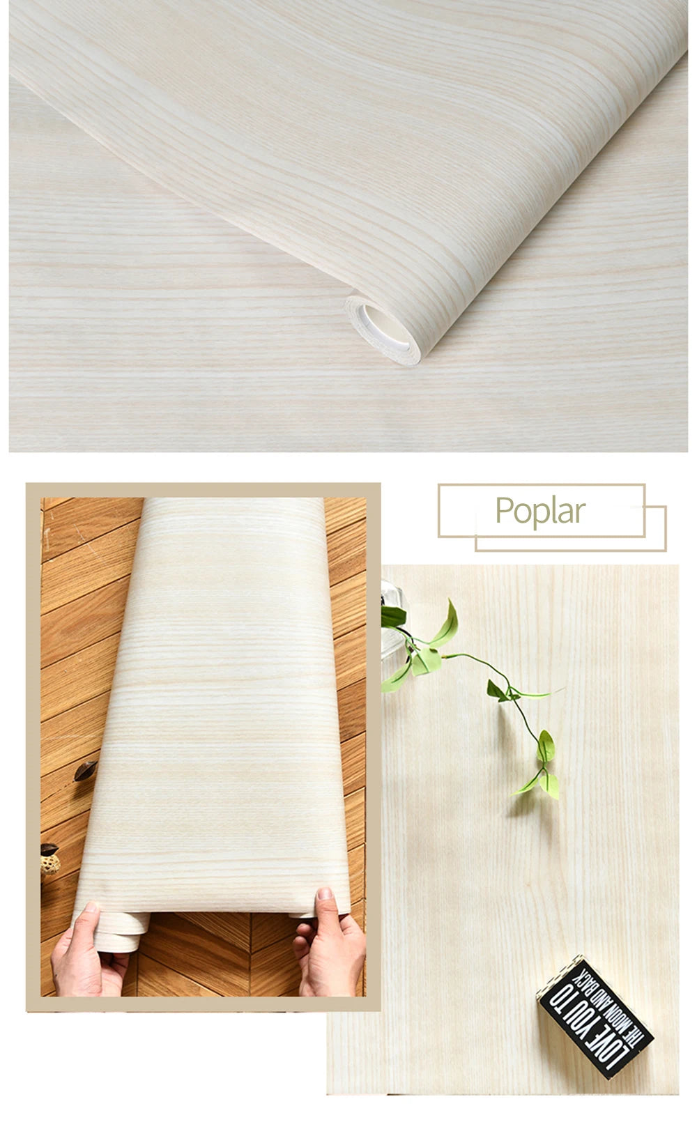 Waterproof Wood Vinyl Wallpaper Self Adhesive wallpapers Doors Cabinet Desktop Modern Furniture Decorative wall Paper