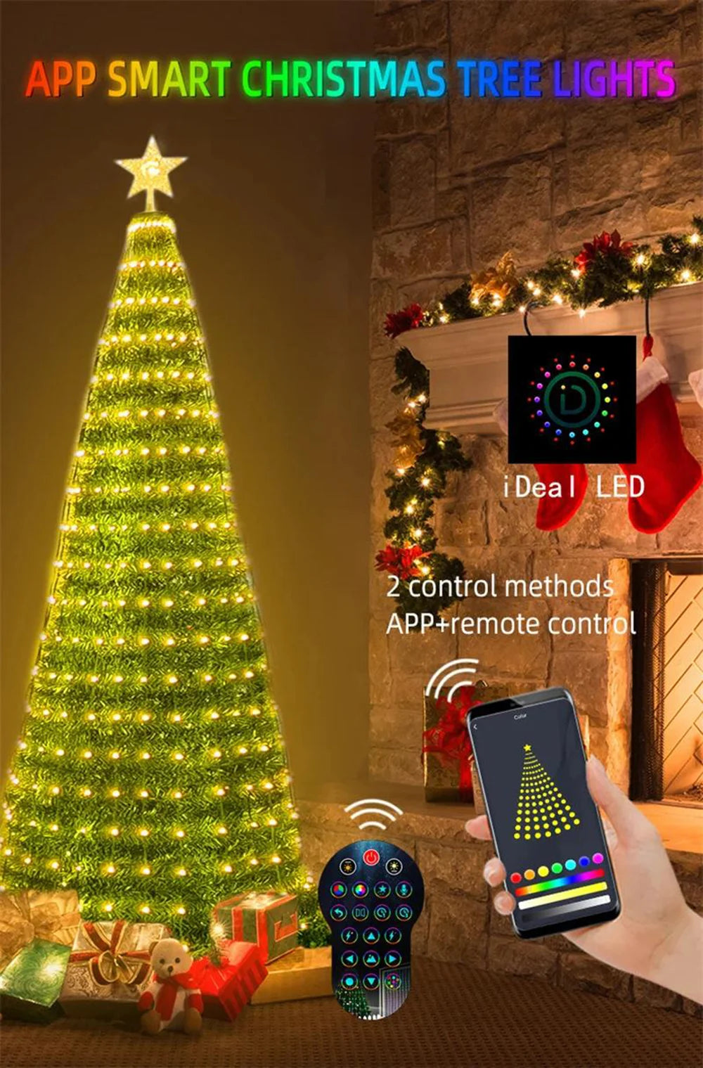 2.1M Smart Christmas Tree Garland LED Fairy String Lights App Remote Control DIY Picture Display for Party Christmas Decoration