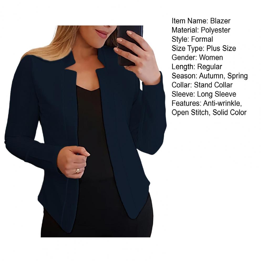 Women Blazer Open Stitch Cardigan Lady Blazer Long Sleeves Warm Business Outwear