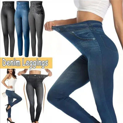 New Vintage Elastic Imitation Denim Leggings for Women's High Waist Slim Fit Hip Leggings Women's