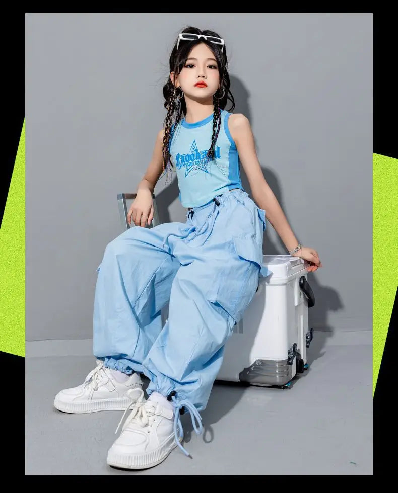 Girls Loose Casual Cargo Pants Fashion Korean Street Style Hip Hop Trousers Wide Leg Pants with Belt for School Vacation Daily