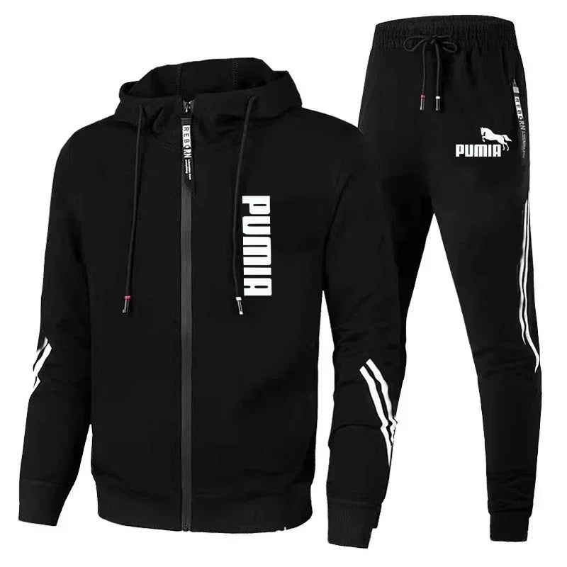 Men Long Sleeve Sport Tracksuit Fashion Zipper Jackets and Sweatpants Casual Male Fleece Printed Sweater Suits