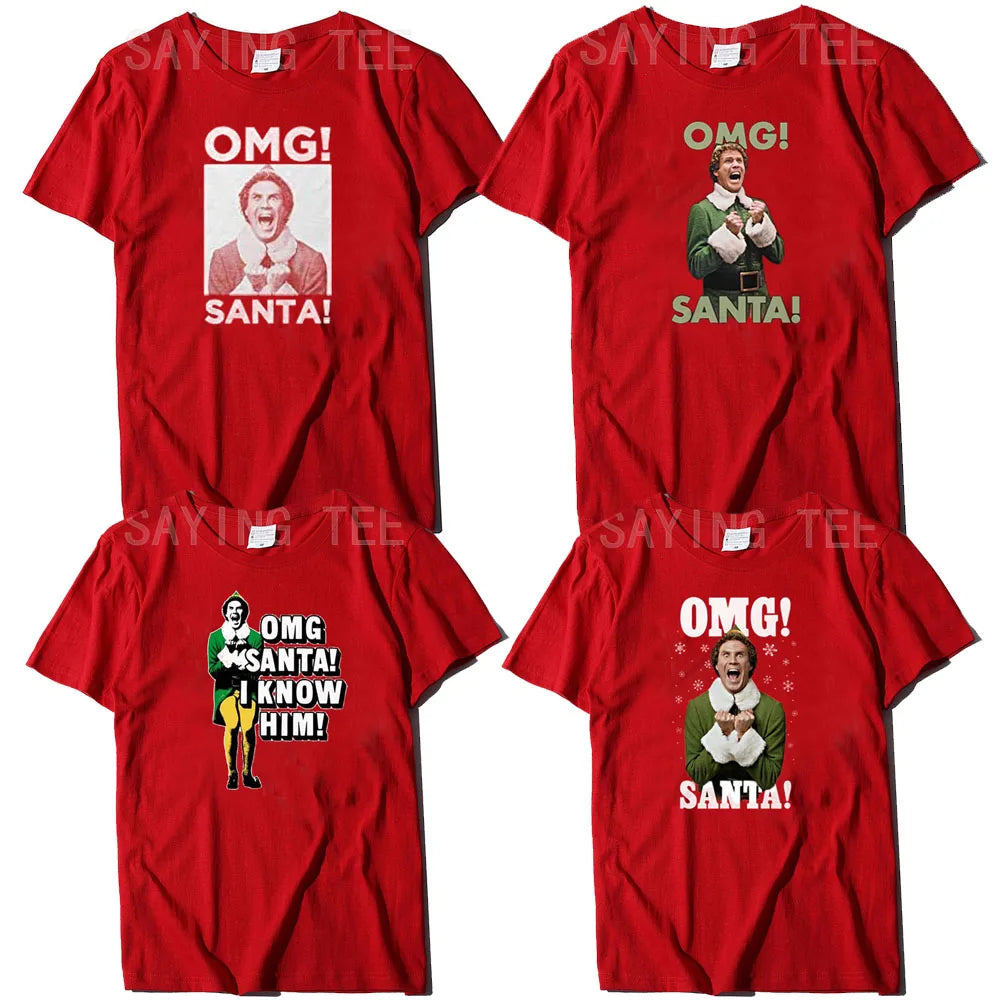 OMG Elf Adult Christmas T-Shirt Funny Xmas Costume Gifts Streetwear Clothes Men Family Matching Christmas T-Shirt