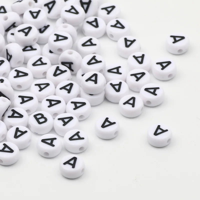 50/100/200pcs 7mm White Vowel Alphabet Letter Beads Flat Round Spacer Acrylic Beads For Jewelry Making Diy Bracelet Accessories