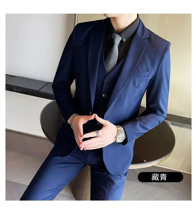 Blazer, Vest & Pants Men's Fashion Business Gentleman Professional Formal Dress Korean Version Banquet Dress Suit 6XL