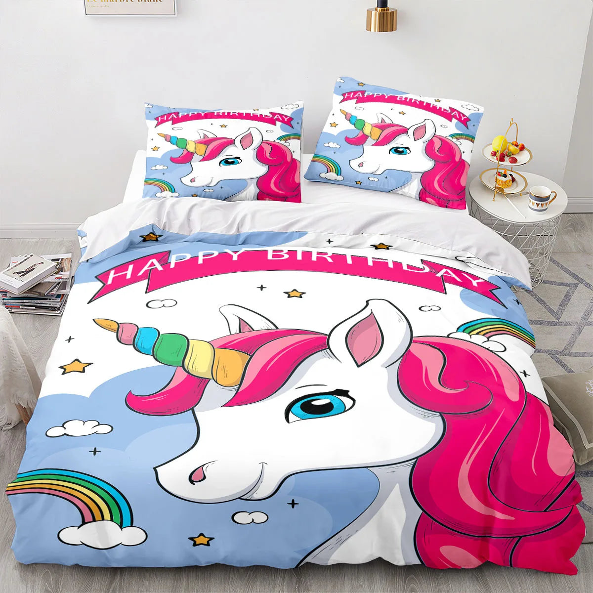 Set Single Double Twin Size Home Decor For Girls Kids Adults Cute Unicorn Bed Linen Kawaii Bedding Set