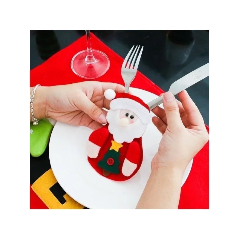 10pcs Christmas Fork Knife Cutlery Holder Bag Pocket/Mini Lollipop Santa Claus Hats Lollypop Cap Christmas Table Decor New Year