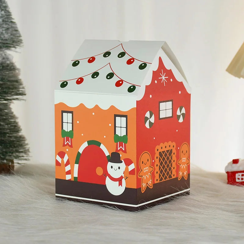 4pcs Christmas House Shape Candy Box Cartoon Merry Christmas Gift Packaging Chocolate Box Navidad 2024 New Year Party Kids Gifts