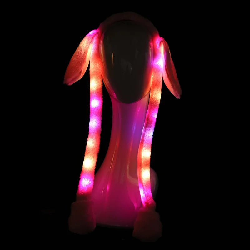 Rabbit Hat with Moving Ears Bunny Hat Ears Warm Plush Sweet Cute Airbag Cap Ears Headband Luminous Light Up Funny Bunny Ear Hat