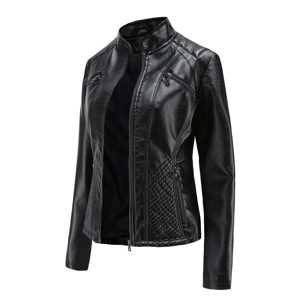 Women's Coat Fashion Trend Simple Analog Collar Zipper PU Leather Motorcycle Jacket for Women